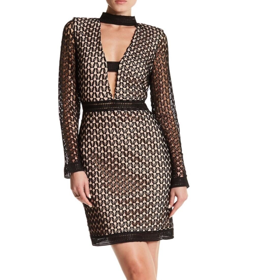 Elliatt Dress Small Revelation Lace Bodycon Mini Black Long Sleeve Party Elegant